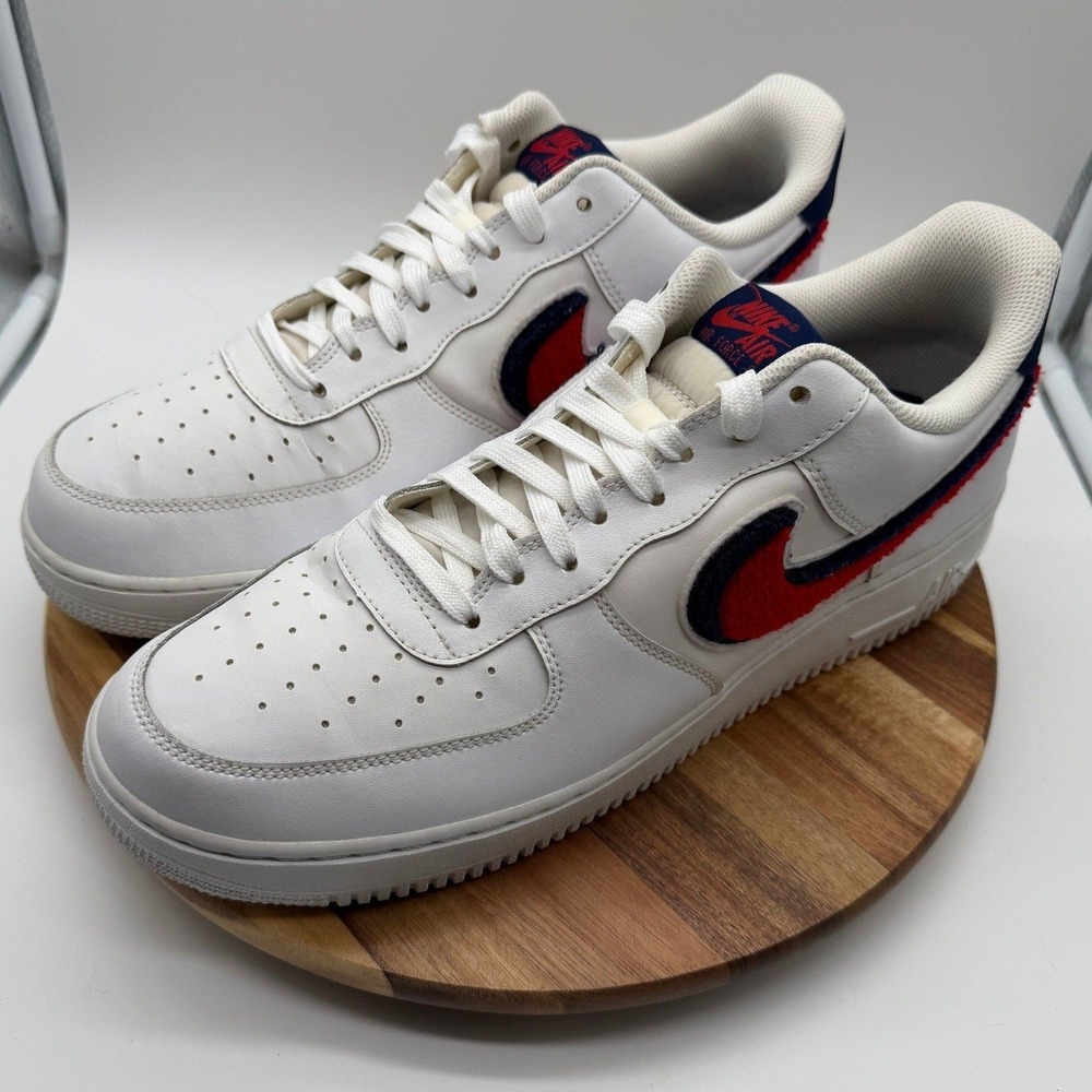 Nike Air Force 1 07 Men's US 13 UK 12 Chenille Swoosh White Red Navy 0360